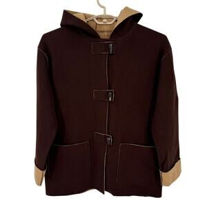 Ralph Lauren Vintage Chocolate Brown Duffle Coat Wool Toggle Buttons Size L